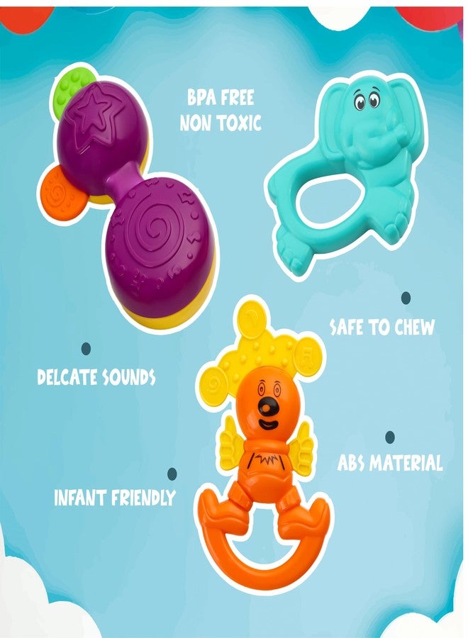 Cable World Set of 6 Premium Rattle Set, Colourful Plastic Non Toxic 6 Attractive Rattles and Teathers for New Borns Multi Color - Image 2